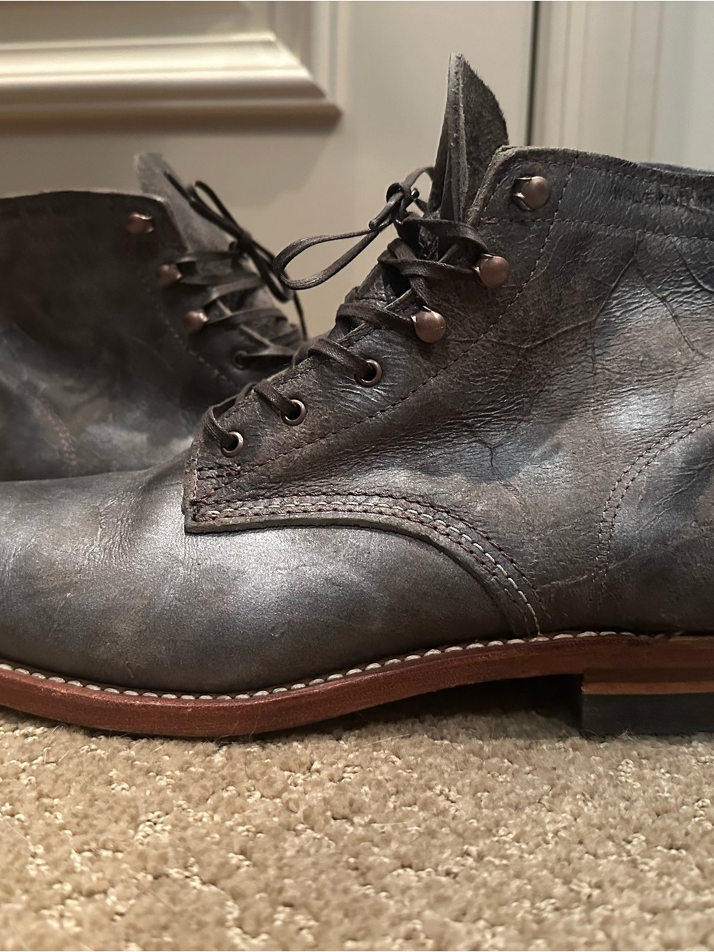 Wolverine 1000 Mile Boots Gray Leather Made In The USA Womens 11